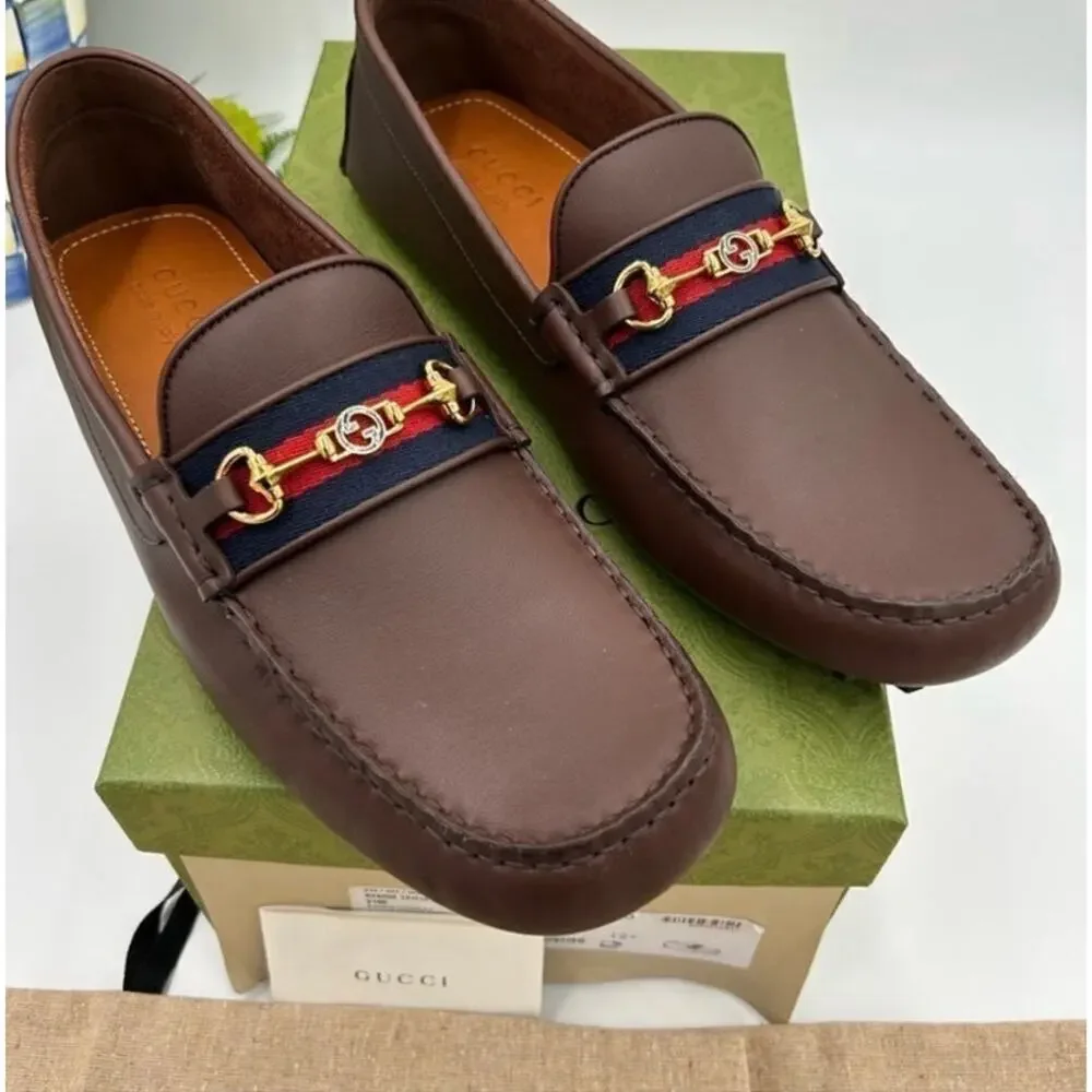 Men’s Gucci Aryton web striped leather loafers size 12.5 fits 13 US made Italy
